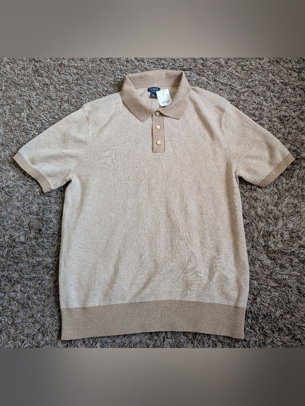 NWT J.Crew Bird's-eye Heather Nut Two Tone Cotton Sweater Polo Shirt Men's M